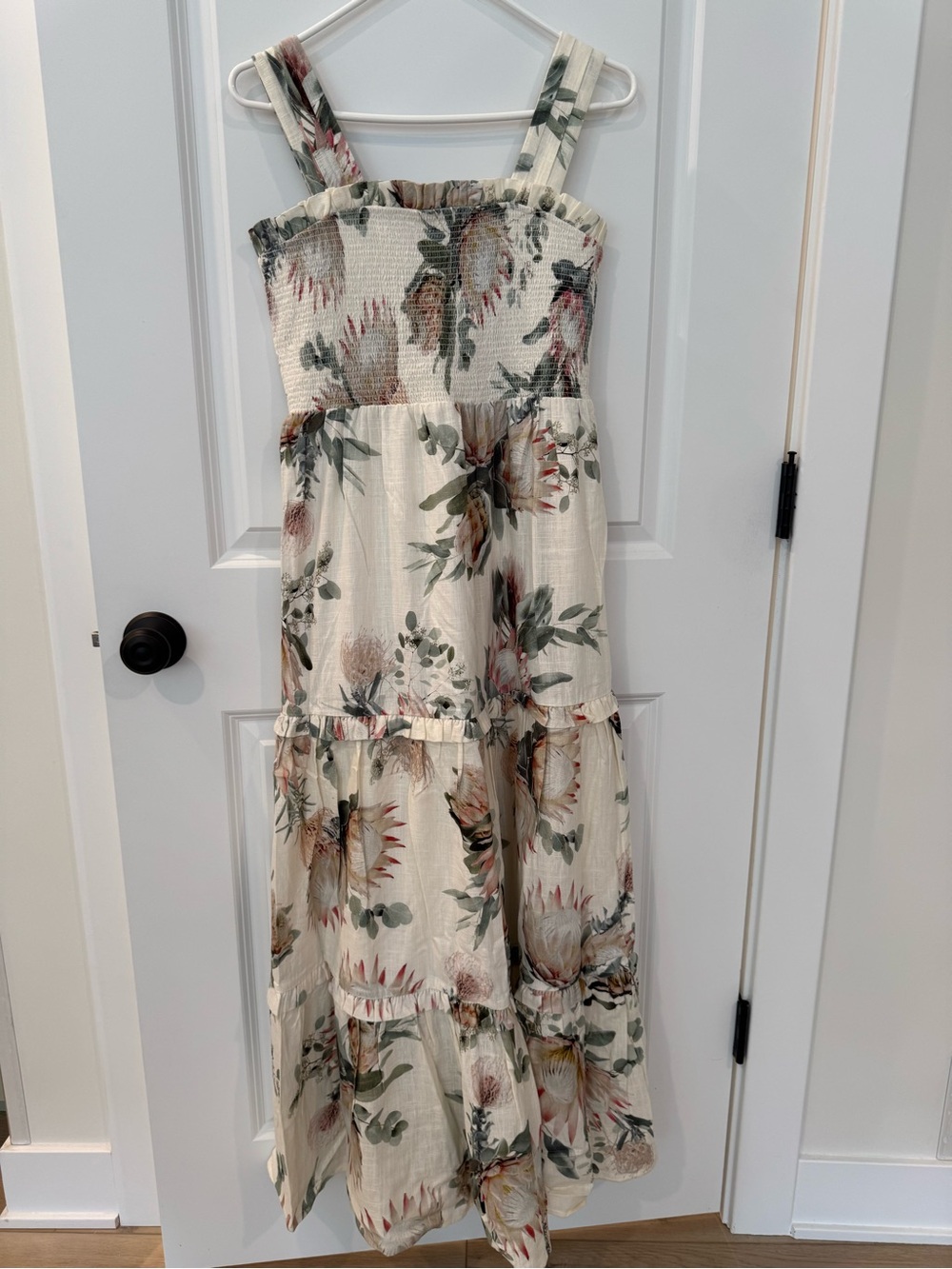Express Cream Floral Tiered Sundress with Green and Pink Accents